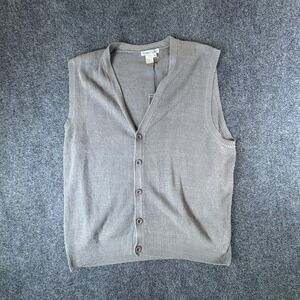 WinterSilks Sweater Vest Mens XL Gray Stitch Knitted Silk V Neck Button Front